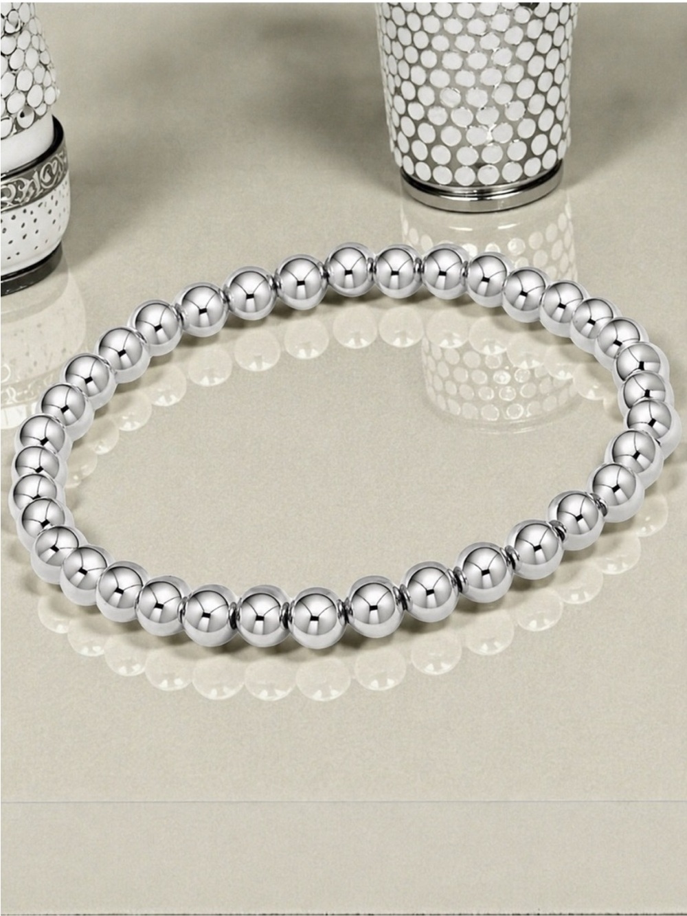 Hand Crafted 6mm Sterling Silver Beaded Bracelet 7”
